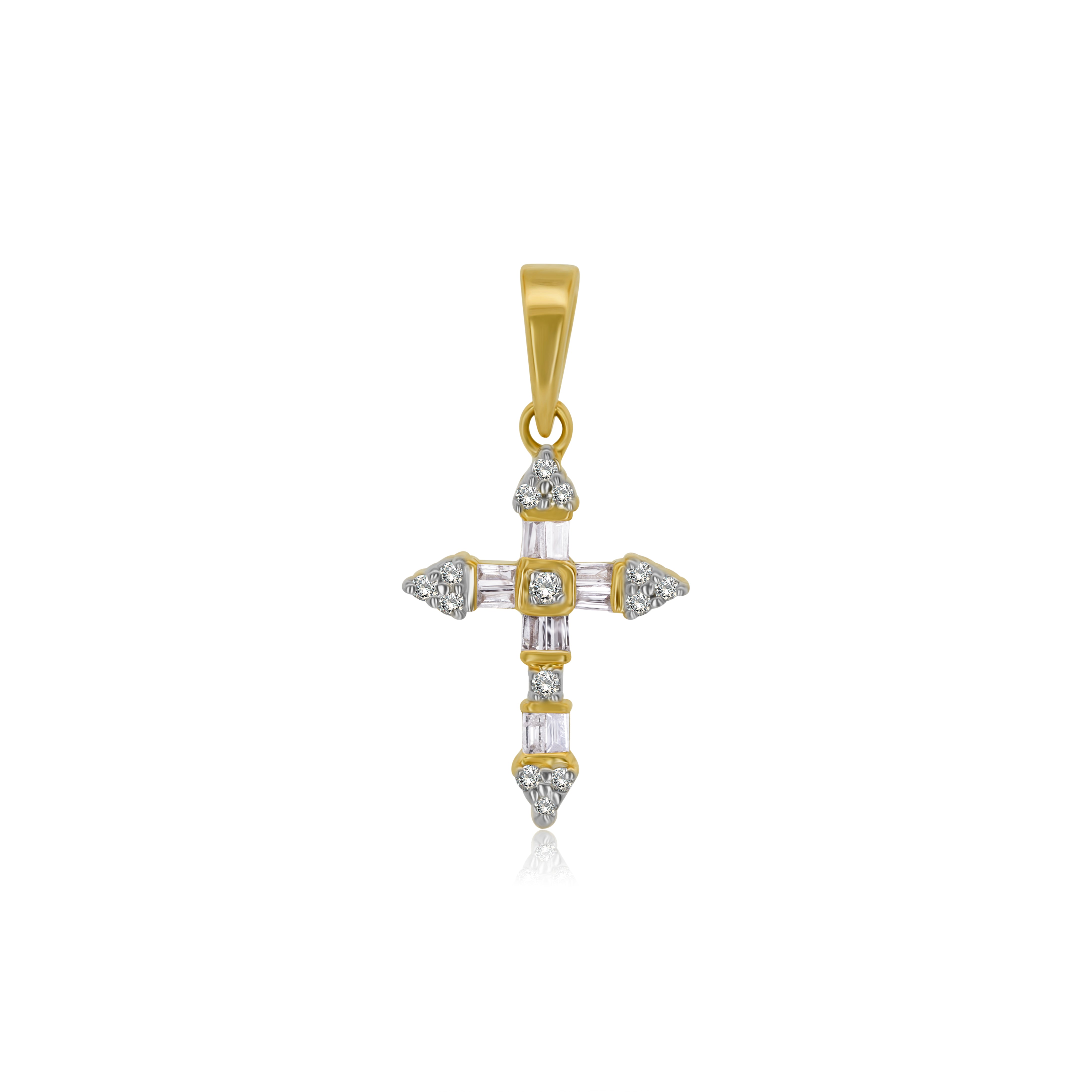 Cruz de Oro 10K Baguettes con Extremos Punta Brillante Natural .10ct
