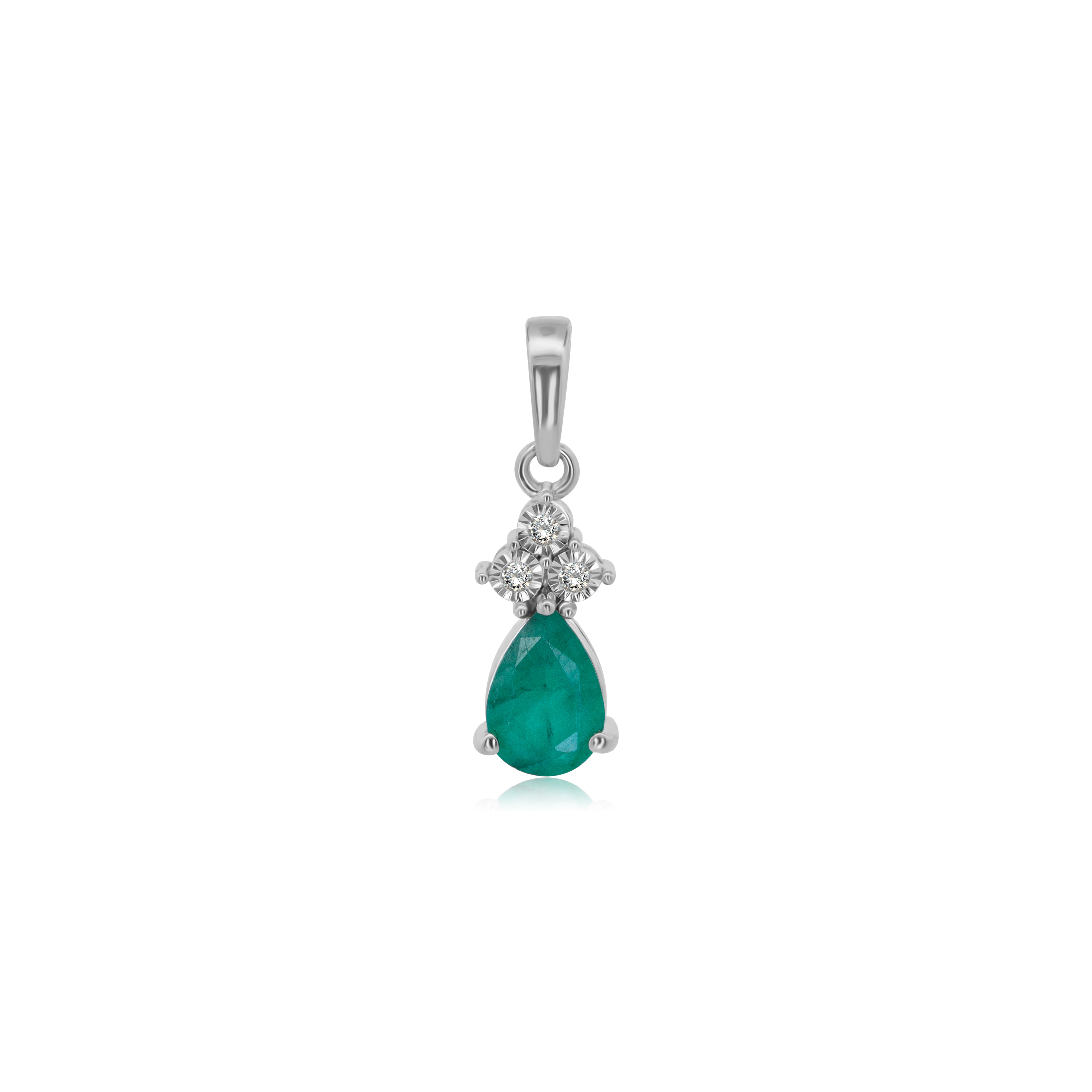 Dije de Oro Blanco 14K Gota Esmeralda BRILLANTES NATURALES .02ct