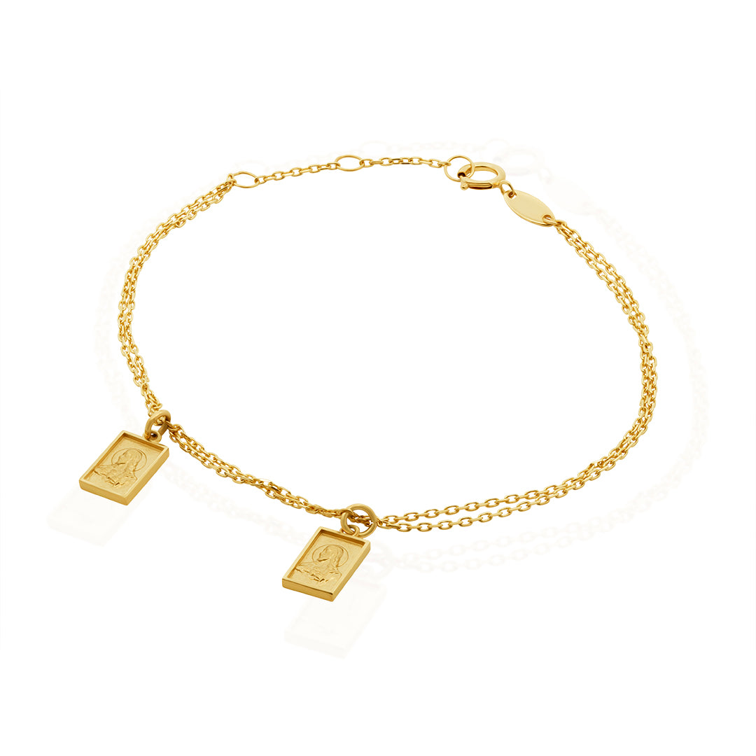 Pulsera de Oro 14K Doble Escapulario