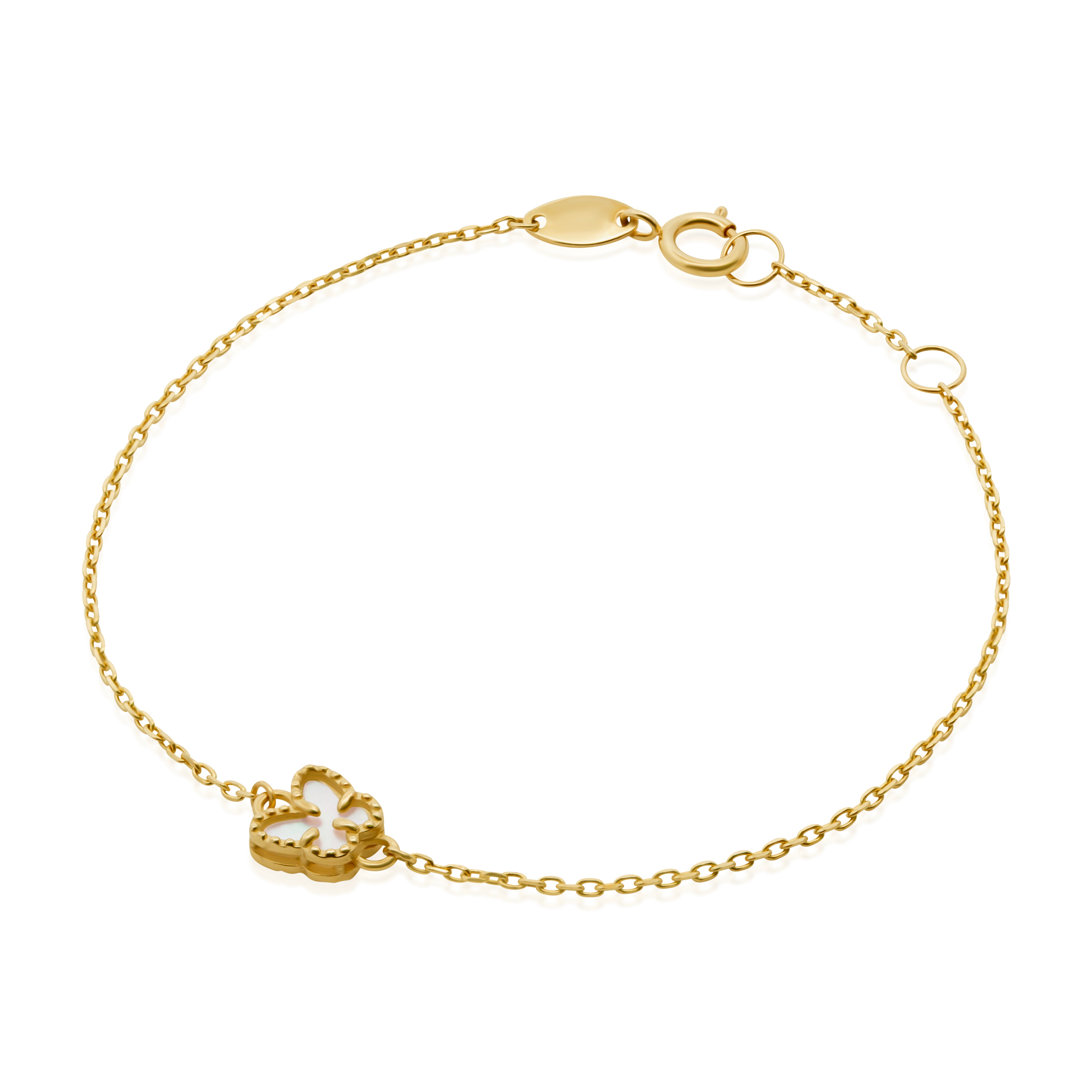 Pulsera Niña de Oro 14K con Mariposa de Madre Perla