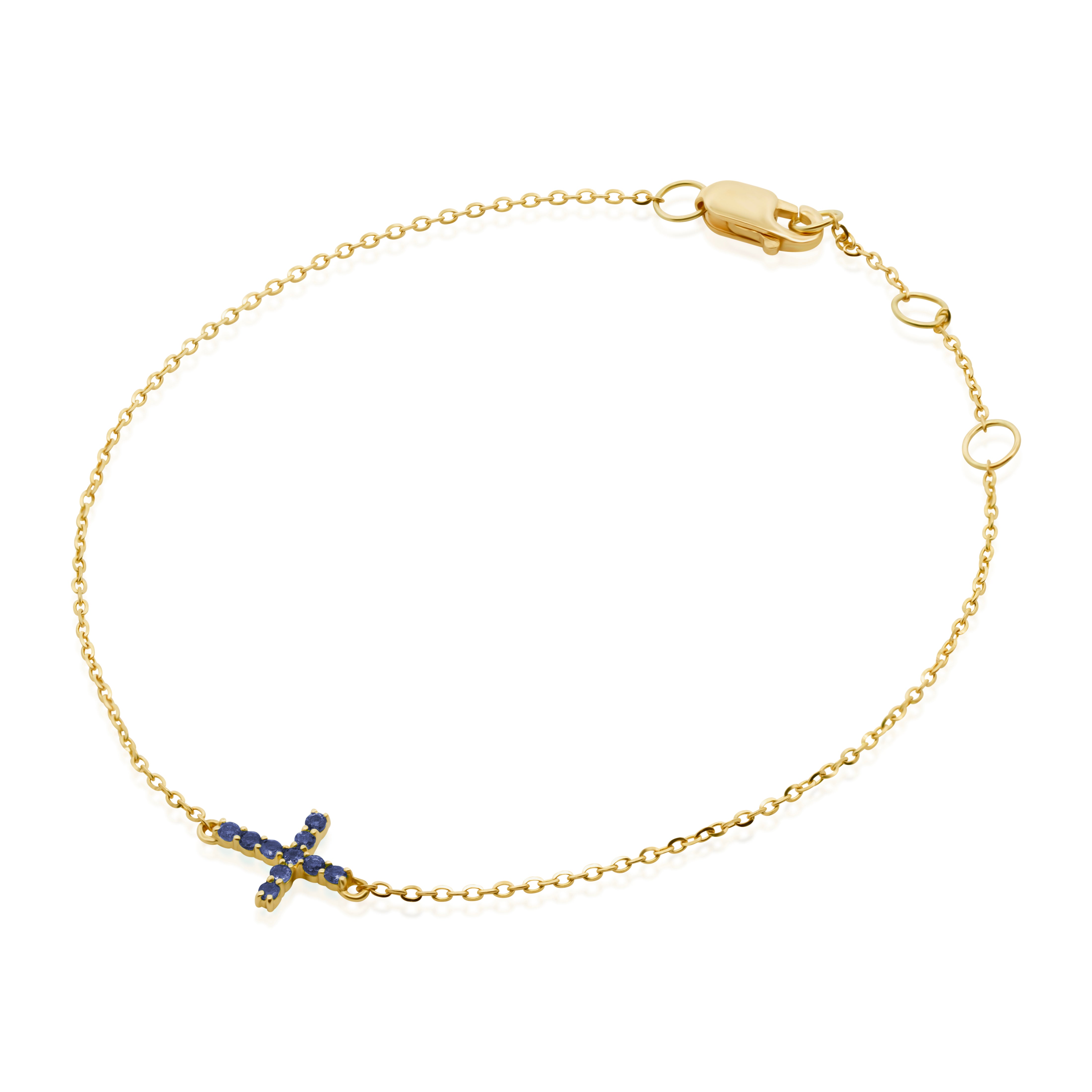 Pulsera de  Oro 14K con Cruz de Zafiros 0.10ct