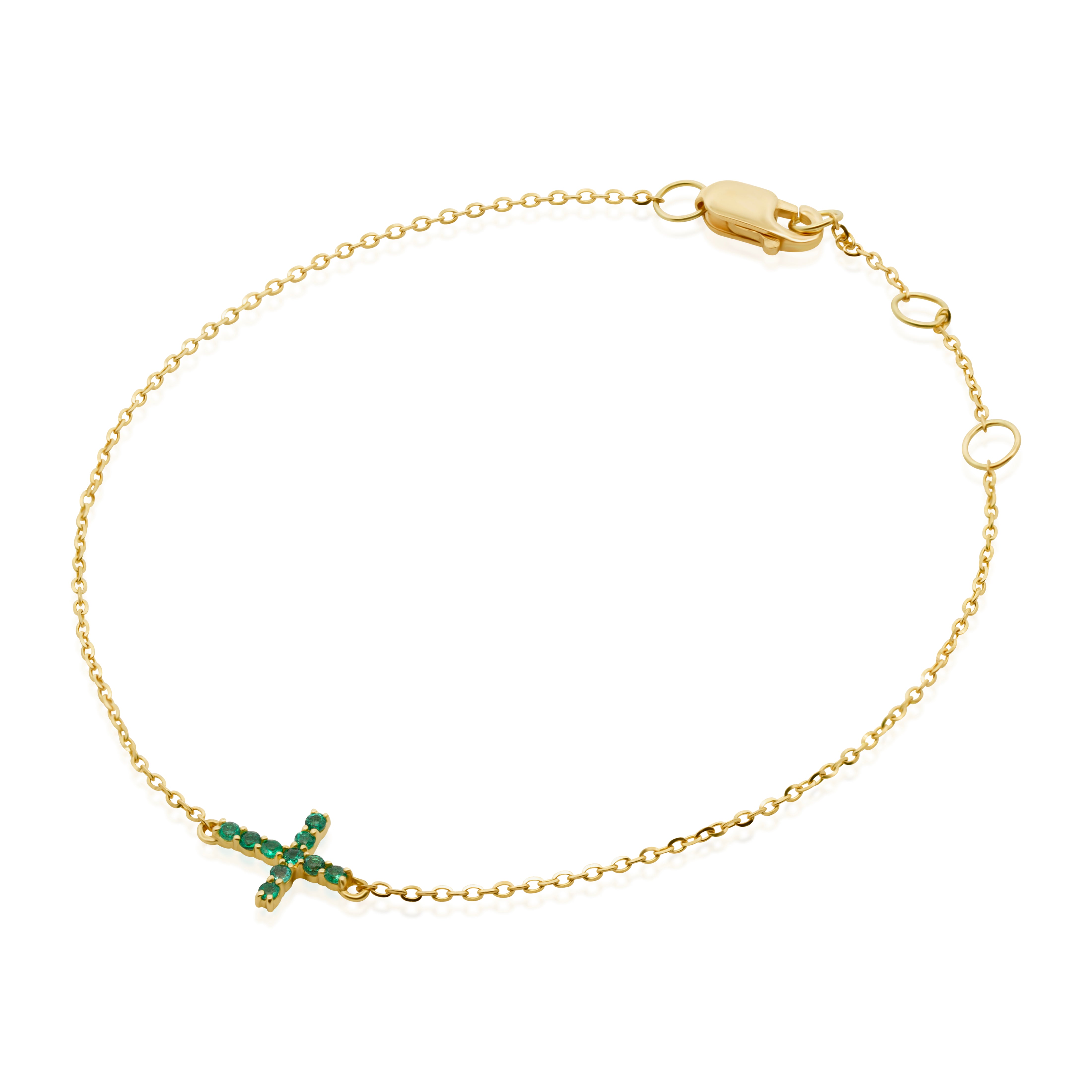 Pulsera de  Oro 14K con Cruz de Esmeraldas 0.10ct