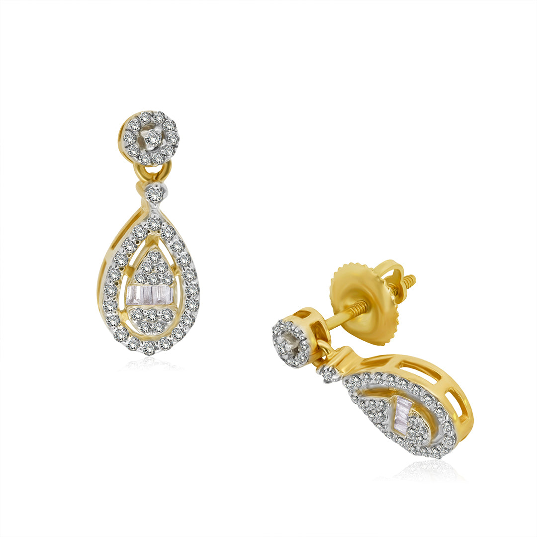 Aretes de Oro Amarillo 10K con gota colgante, Brillante Natural .17ct