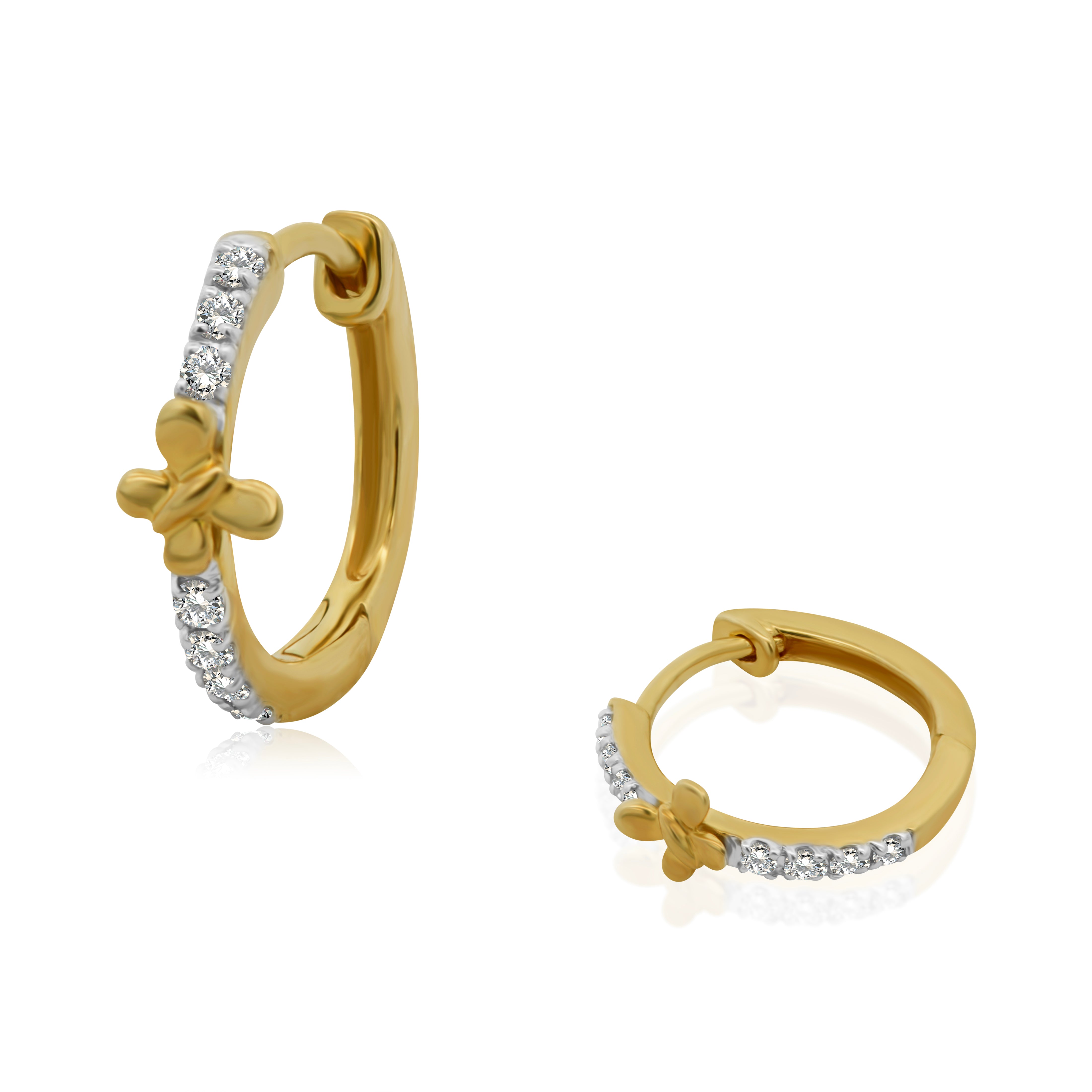 Huggies de Oro 10K Mariposa Chica Brillante Natural .10ct