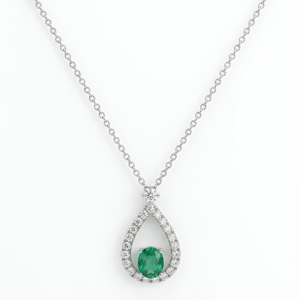 Gargantilla de Oro 18K Dije Esmeralda .37ct y BRILLANTES NATURALES .28ct