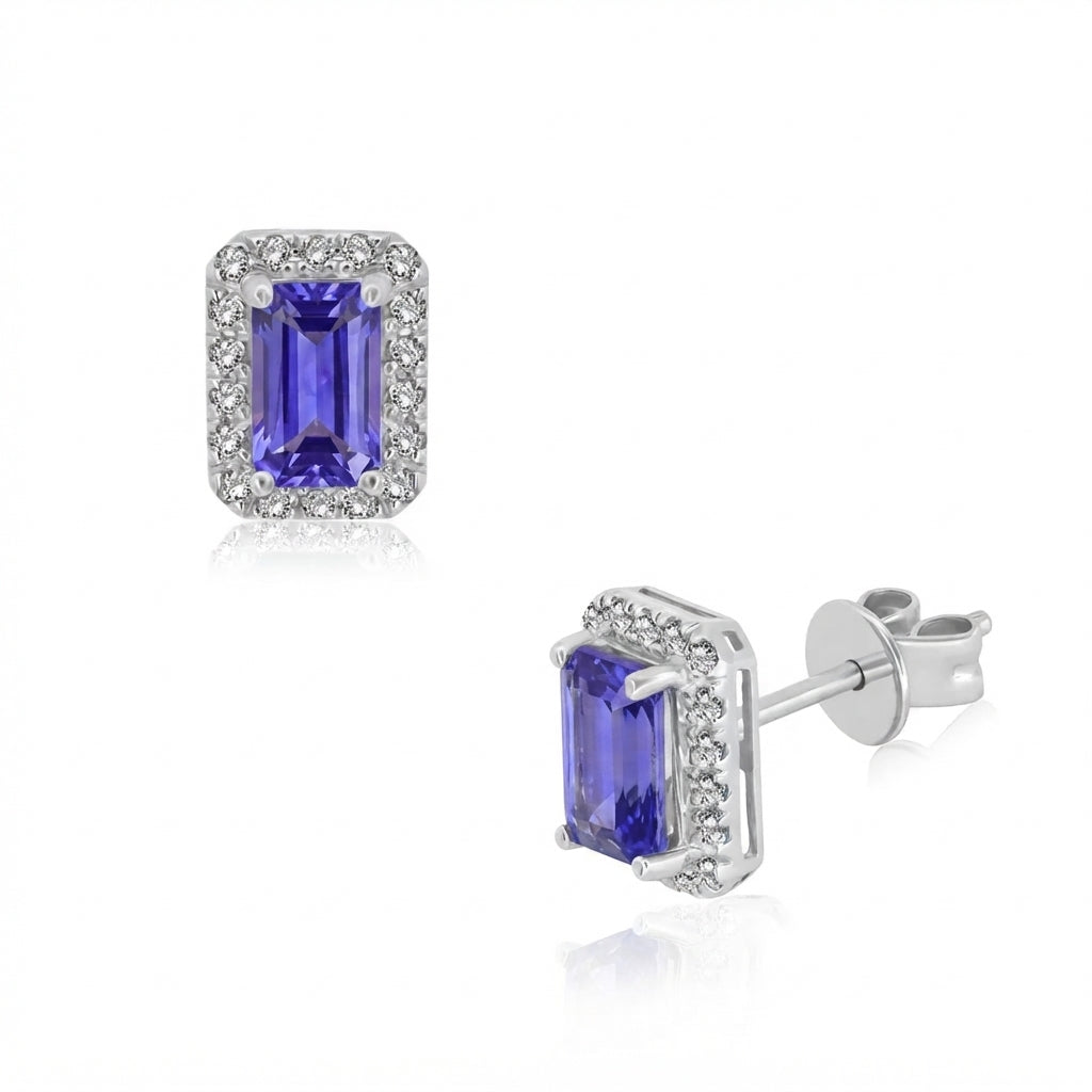 Broqueles de Oro 18K Tanzanita 1.2ct y BRILLANTE NATURAL .20ct