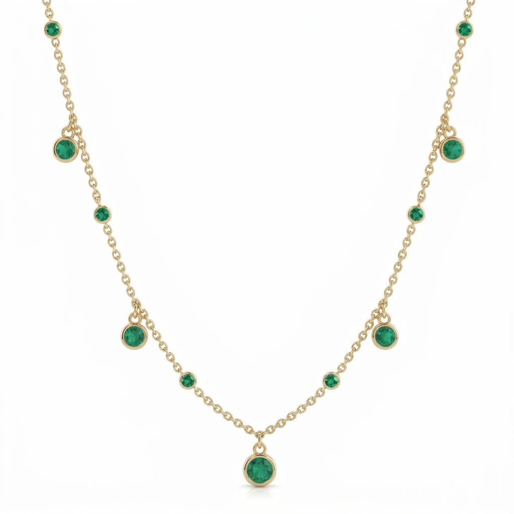 Gargantilla de Oro 14K Esmerladas Biseladas BRILLANTE NATURAL .14ct