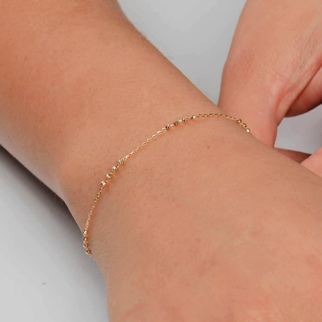 Pulsera de  Oro 14K con Bolitas Diamantadas