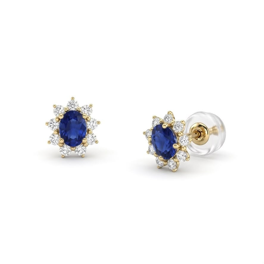 Broqueles de Oro 18K Zafiro .91ct y BRILLANTE NATURAL .33ct