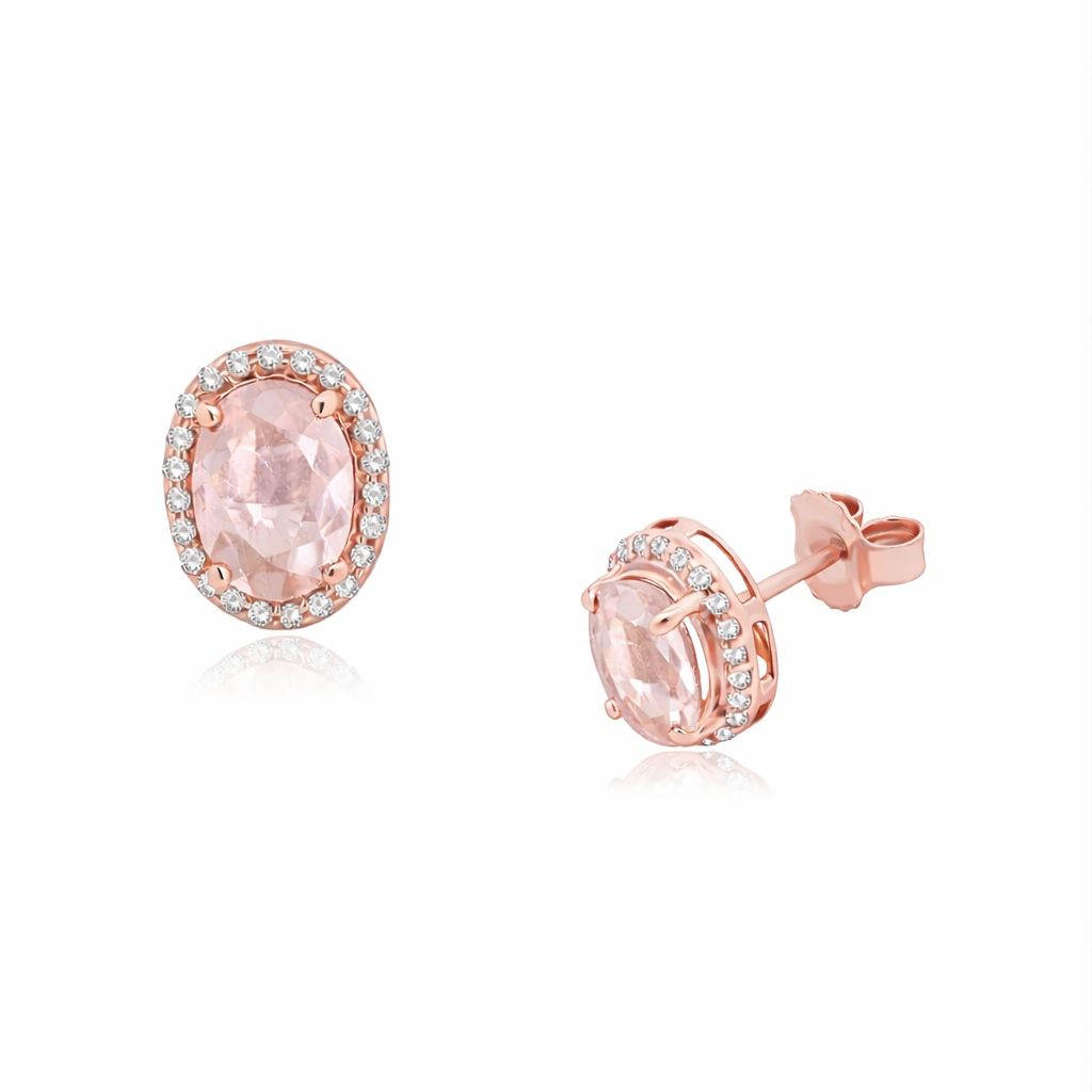 Broqueles de Oro 14K Morganita 1.50ct. y BRILLANTE NATURAL .13ct.