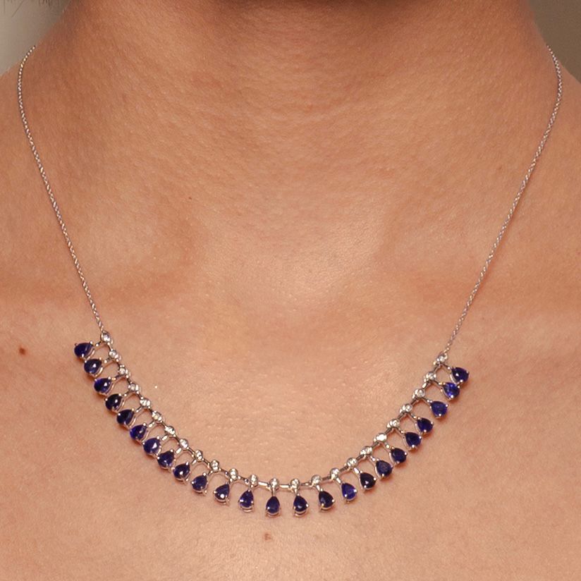 Gargantilla de Oro 14K  Gotas de Zafiros ct con BRILLANTE NATURAL