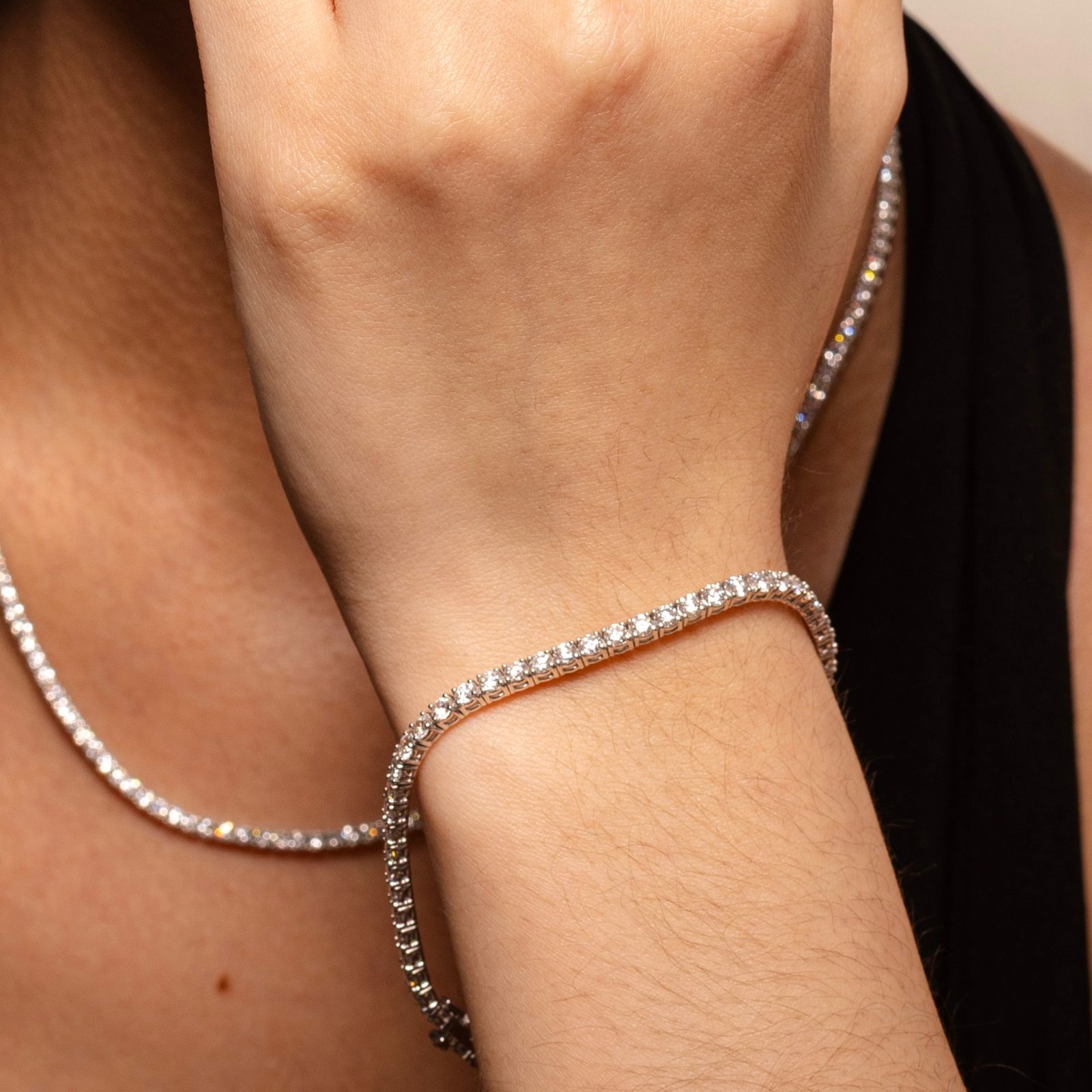 Pulsera de Oro Blanco 14K Tennis con BRILLANTE LABORATORIO 2 ct. Y 4ct.