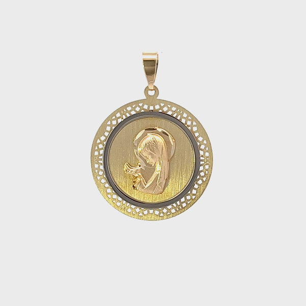 Medalla Redonda Rostro Virgen Guadalupe Rezando Matte - Oro Amarillo 10K