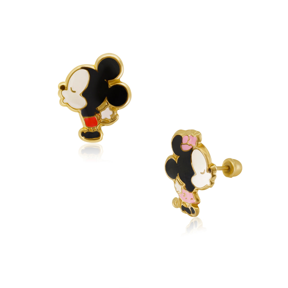 Broquel de Oro 10K Minnie y Mickey Beso Esmaltado