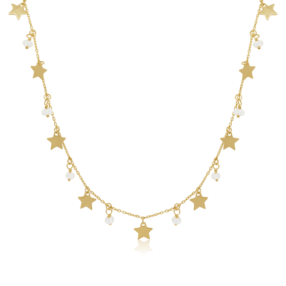 Gargantilla de Oro 14K Perlas y Estrellas