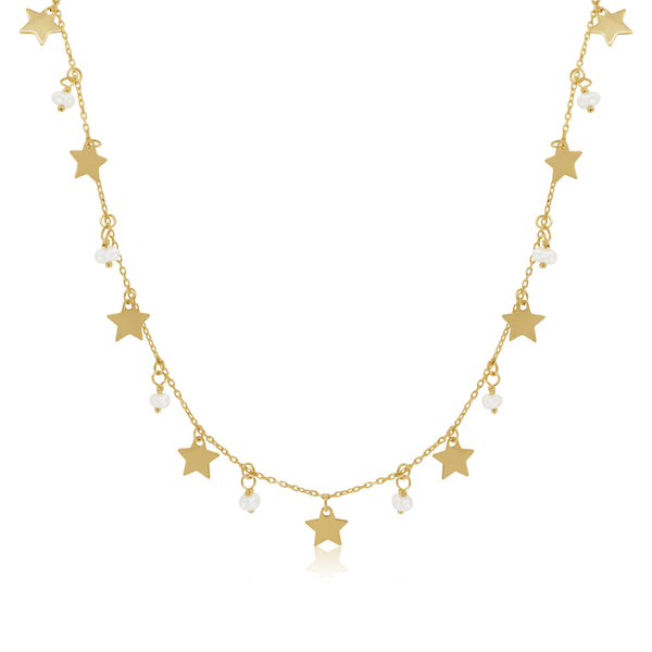 Gargantilla Perlas y Estrellas - Oro Amarillo 14K
