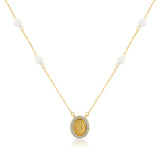 Gargantilla Perlas y Medalla Virgen Gpe. con Zirconias - Oro 14K