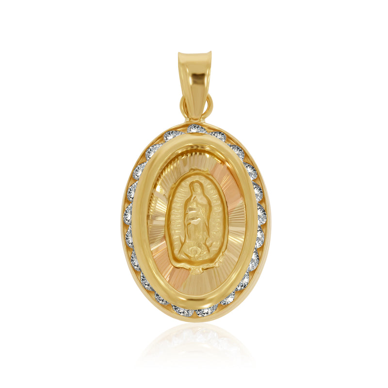 Medalla Ovalada y Diamantada de Virgen de Guadalupe - Oro 10K