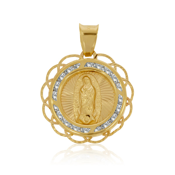 Medalla Redonda de Virgen de Guadalupe, Perimetro de Ondas - Oro 10K