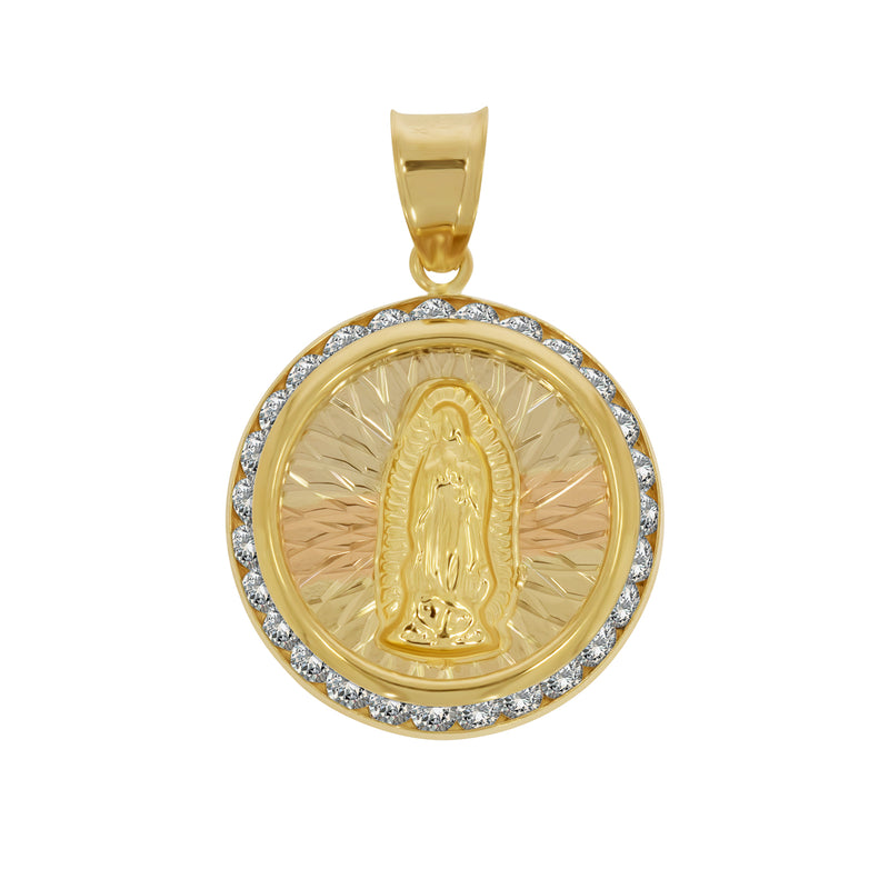 Medalla Redonda y Diamantada Virgen de Guadalupe - Oro 10K