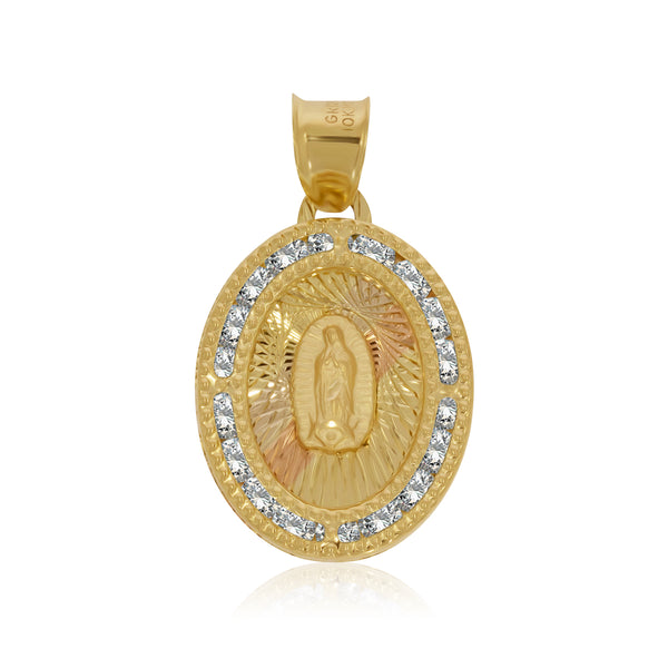 Medalla Ovalada de Virgen de Guadalupe con Aura - Oro 10K