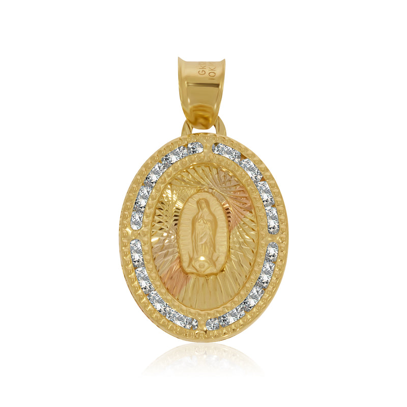 Medalla Ovalada de Virgen de Guadalupe con Aura - Oro 10K
