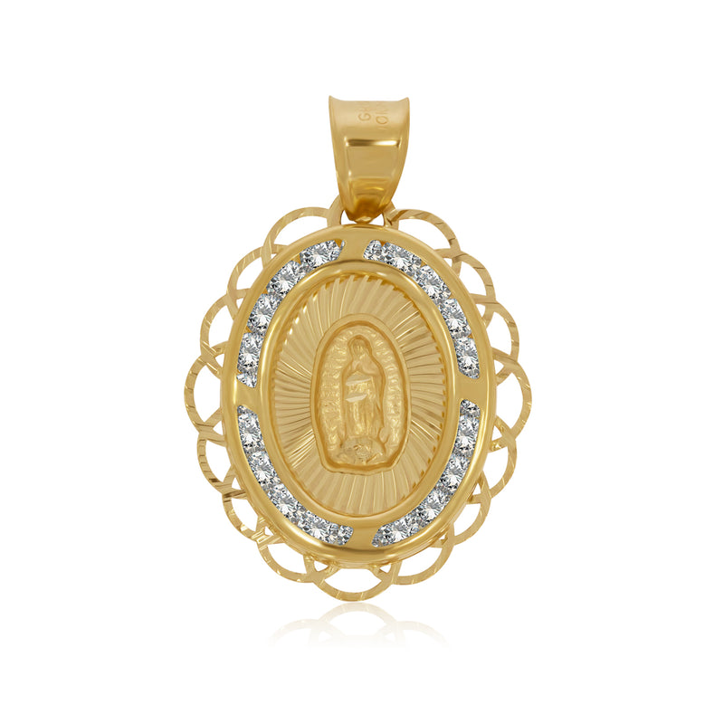 Medalla Ovalada Virgen de Guadalupe, Perimetro de Ondas - Oro 10K