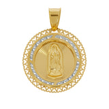 Medalla Redonda de Virgen de Guadalupe, Perímetro de Corazones - Oro 10K