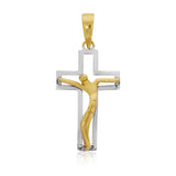 Cruz Silueta Oro Blanco con Cristo en Oro Amarillo - Oro 10K y 14K