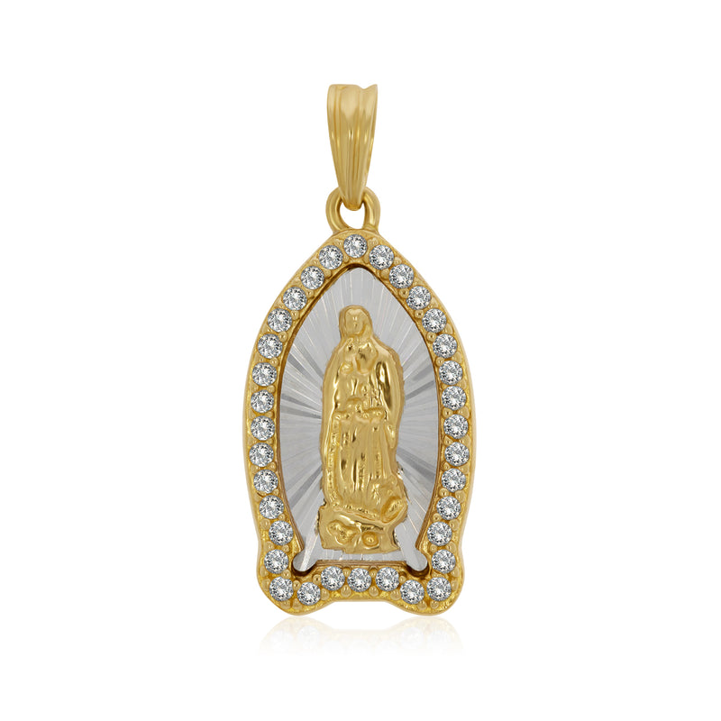 Medalla Virgen de Guadalupe Diamantada y Platinada con Zirconias - Oro 10K