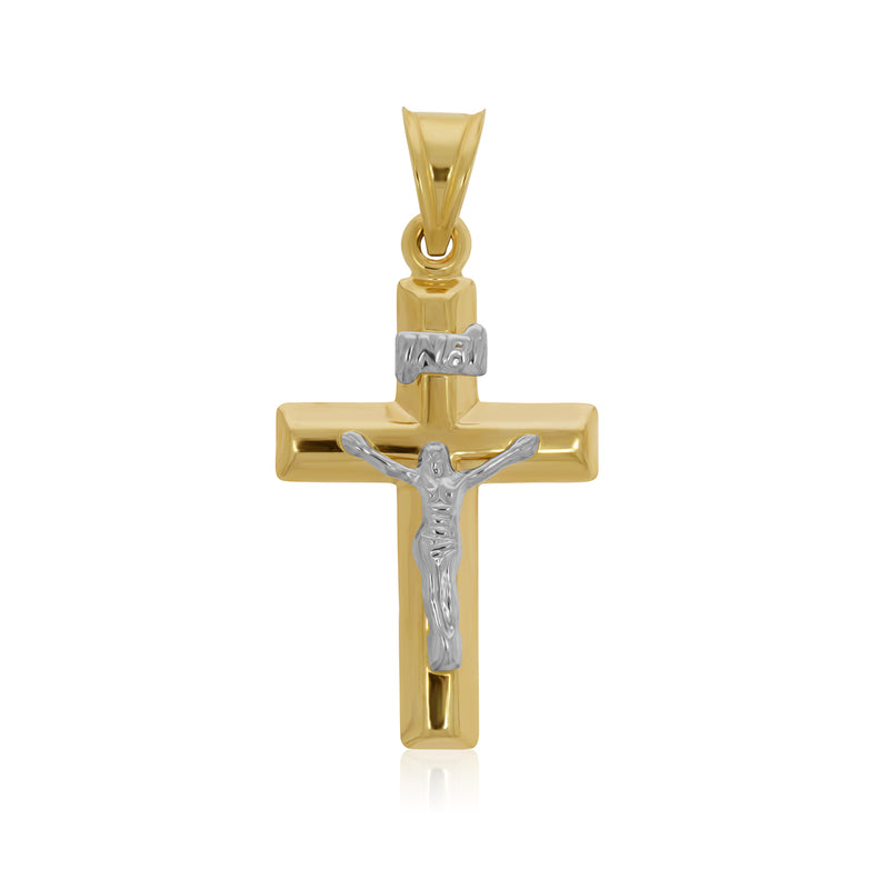 Cruz Tubular con Cristo en Oro Blanco - Oro 14K