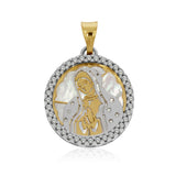 Medalla Redonda de Virgen de Guadalupe en Madre Perla y Zirconias - Oro 14K