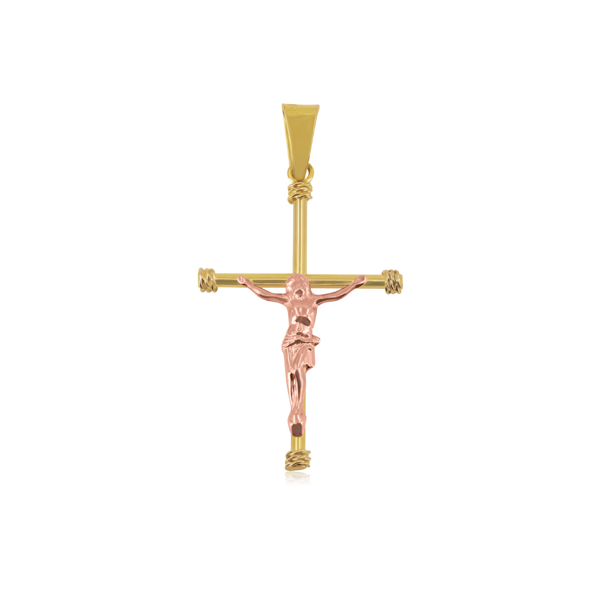 Cruz de 10K y 14K Tubular con Cristo en Oro Rosa