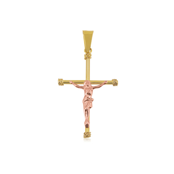 Cruz Tubular con Cristo en Oro Rosa - Oro 14K
