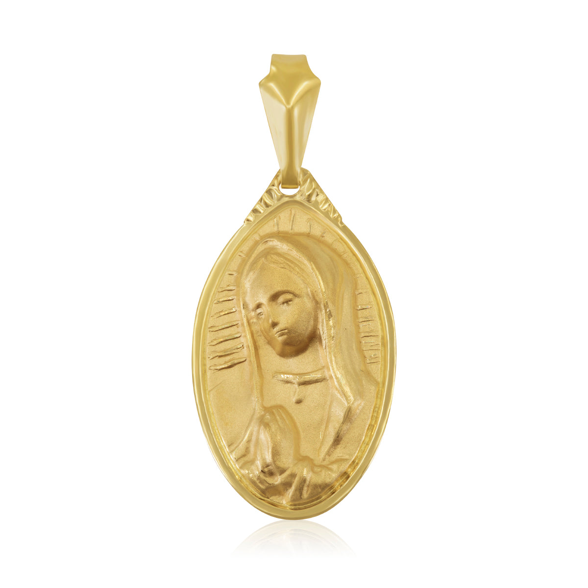 Medalla de Oro de 10K y 14K Ovalada Rostro Virgen de Guadalupe Matte