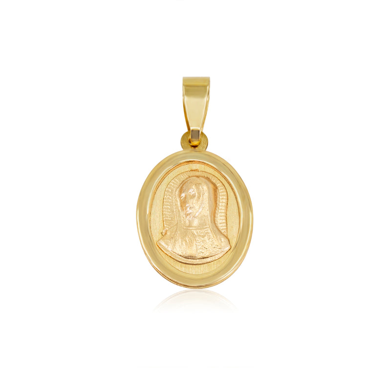 Medalla Ovalada Rostro Virgen de Gpe. Acabado Matte - Oro 10K y 14K