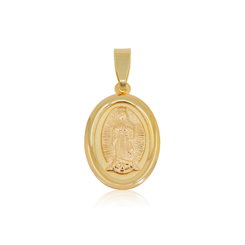 Medalla Ovalada Virgen de Gpe. Acabado Matte - Oro 10K y 14K