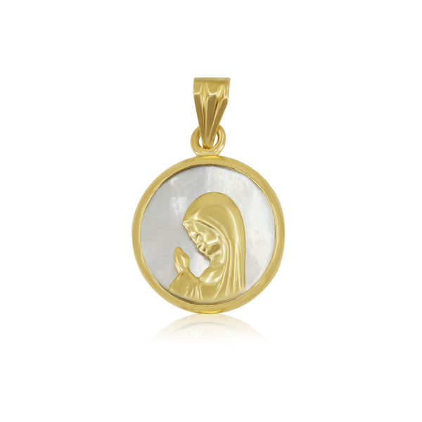 Medalla Redonda Virgen en Madre Perla - Oro Amarillo 14K