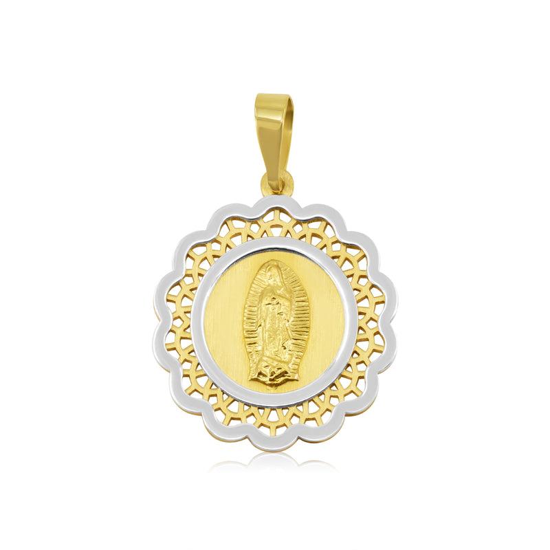 Medalla Ondas Virgen Guadalupe Platinada - Oro Amarillo 14K