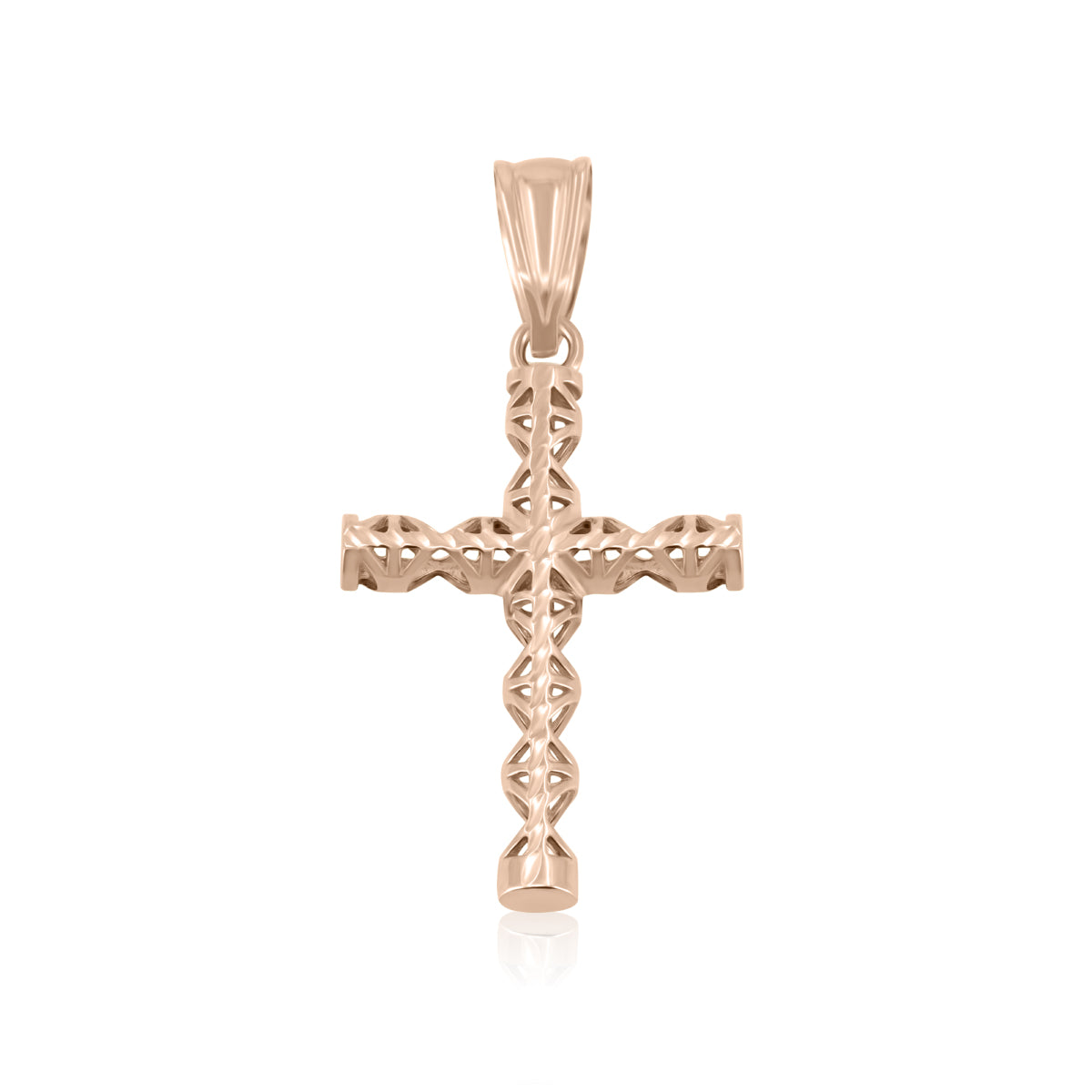 Cruz de Oro Rosa 14K Tubular Calada