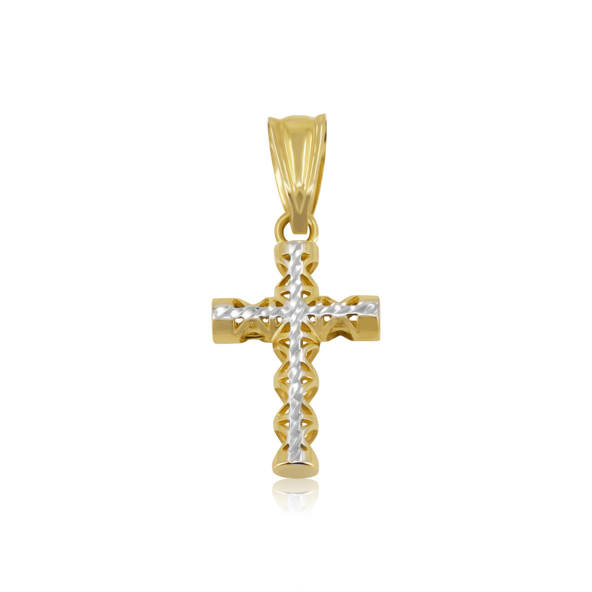 Cruz de Oro 14K Tubular Calada Platinada