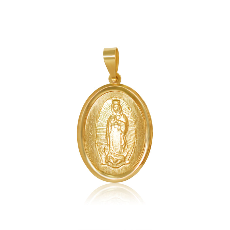 Medalla Virgen de Gpe Matte con Bisel - Oro 10K y 14K
