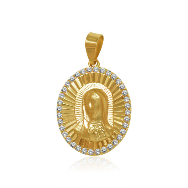 Medalla Rostro Virgen de Gpe Diamantada con Zirconias - Oro 10K y 14K
