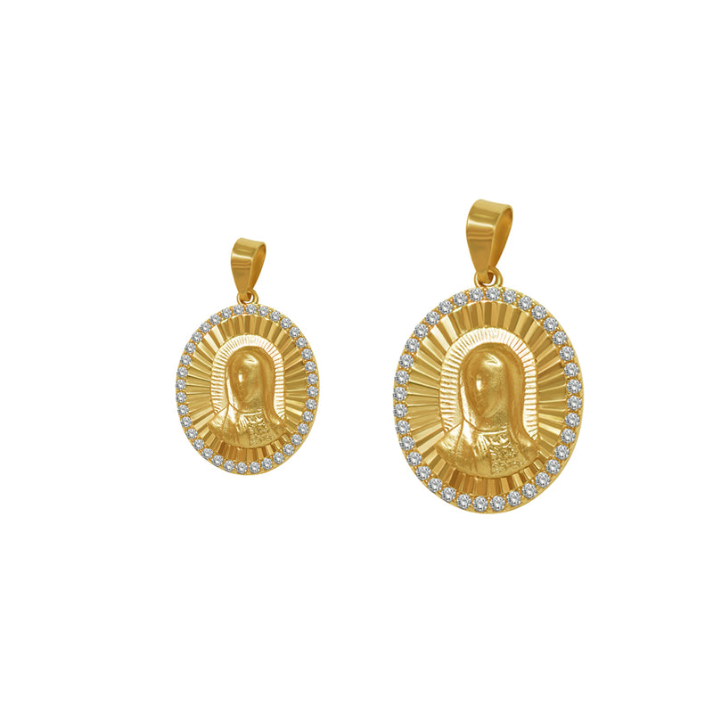 Medalla Rostro Virgen de Gpe Diamantada con Zirconias - Oro 10K y 14K