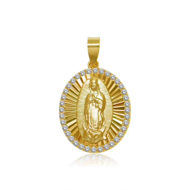 Medalla Virgen de Gpe Diamantada con Zirconias - Oro 10K y 14K