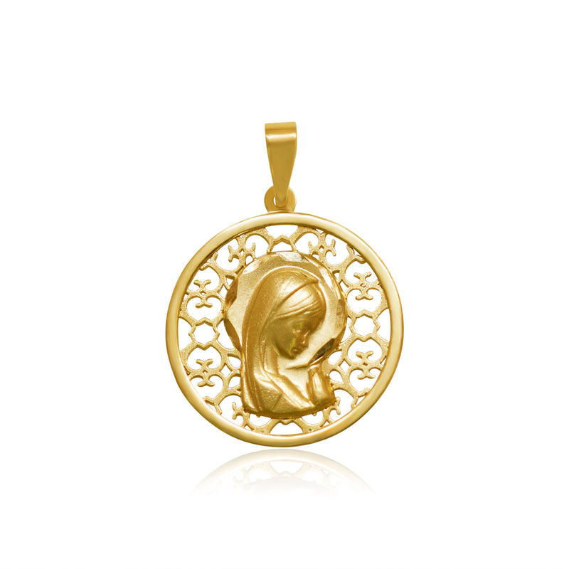 Medalla Redonda Rostro Virgen Gpe con Filigrana - Oro Amarillo 10K Y 14K