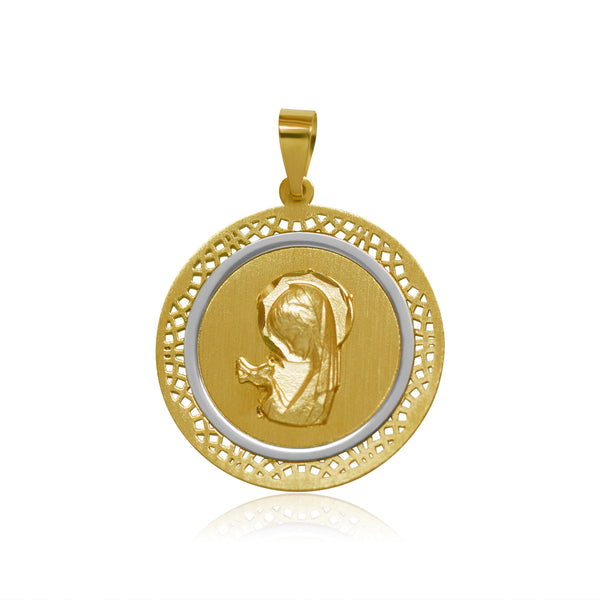 Medalla Redonda Rostro Virgen Guadalupe Rezando Matte - Oro Amarillo 10K