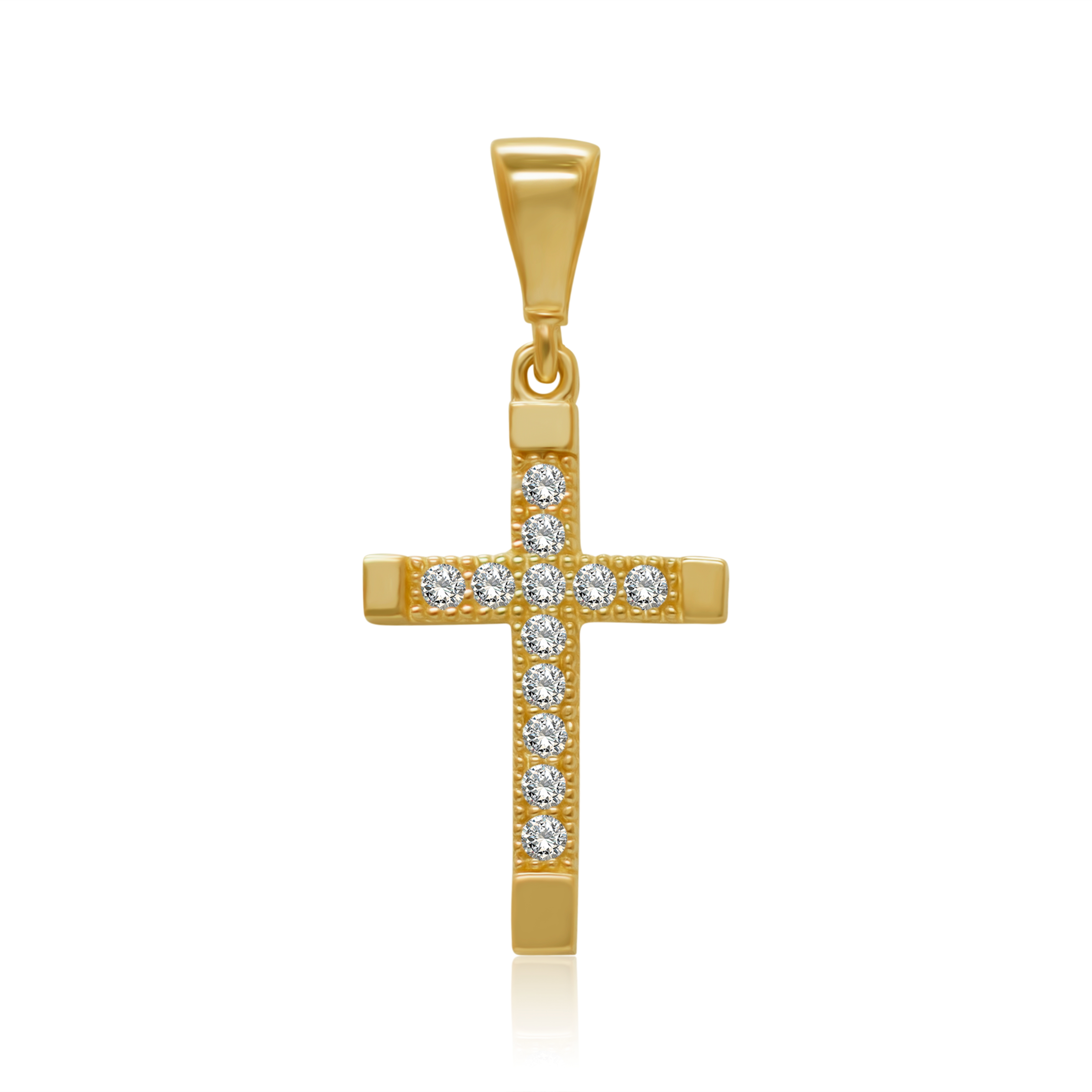 Cruz de Oro 10K y 14K Chica con detalle de Zirconias Micro Pavé