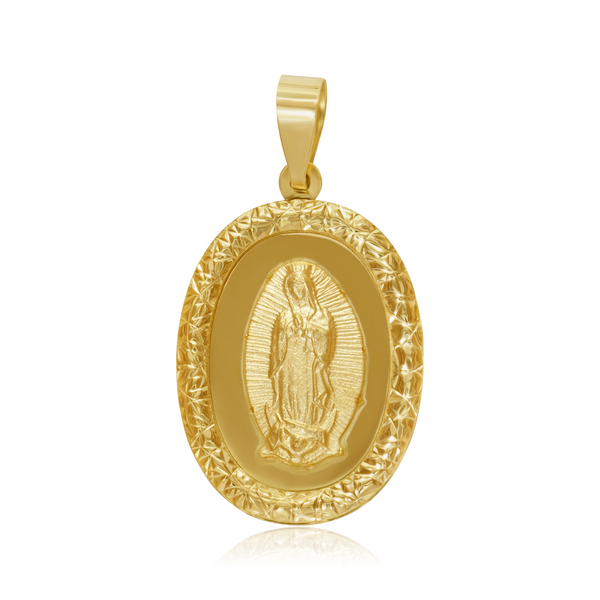 Medalla Ovalada Virgen de Guadalupe Bisel Diamantada - Oro 10K