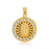 Medalla Circular Virgen de Guadalupe, Base en Flor - Oro Amarillo 10K